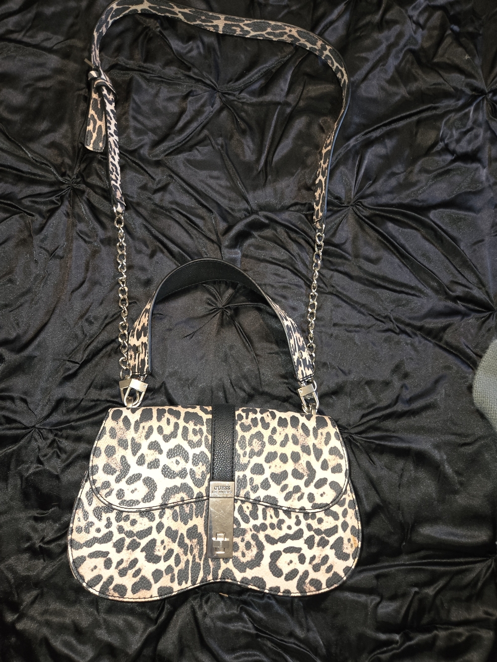 Guess Leopard Print Crossbody Handbag - Beige & Black